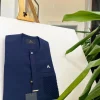 A midnight blue, clear view silver Swarovski buttons and ruffle pocket details African traditional senator kaftan native