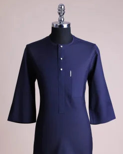 A Midnight Blue, front flap with clear view Swarovski button, 3/4 sleeve African senator kaftan native.