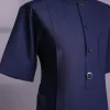 A Midnight blue, invisible pencil stripe, jorgecarli, front flap with button, 3/4-sleeve African senator kaftan native