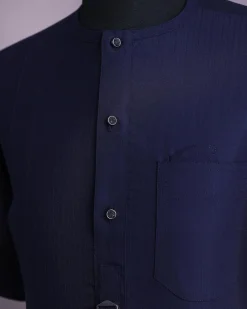 A Midnight blue, invisible pencil stripe, jorgecarli, front flap with button, 3/4-sleeve African senator kaftan native