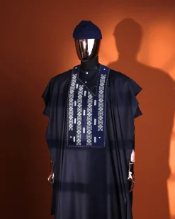A Midnight blue, shattered interwoven embroidery with Swarovski stones details Agbada