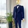 A Midnight Blue Shawl Lapel Floral Jacquard Tuxedo Suit