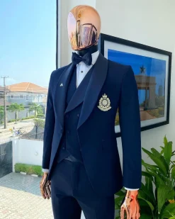 A Midnight Blue Shawl Lapel Tuxedo Suit