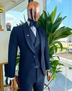 A Midnight Blue Shawl Lapel Tuxedo Suit