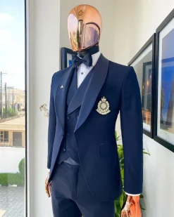A Midnight Blue Shawl Lapel Tuxedo Suit
