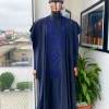 A Midnight Blue with a mixed interwoven square design Agbada