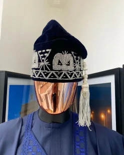 A Midnight Blue with a mixed interwoven square design Agbada