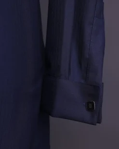 A Midnight blue,invisible stripe, jorgecarli, front flap with silver Swarovski button, long sleeve African senator kaftan native.