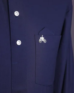 A Midnight blue,invisible stripe, jorgecarli, front flap with silver Swarovski button, long sleeve African senator kaftan native.