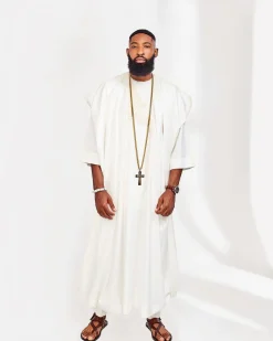 A Milk White embroidery detailing African Agbada