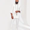 A Milk White plain flap, Wide 3/4-sleeve Sleeve Style African Kaftan