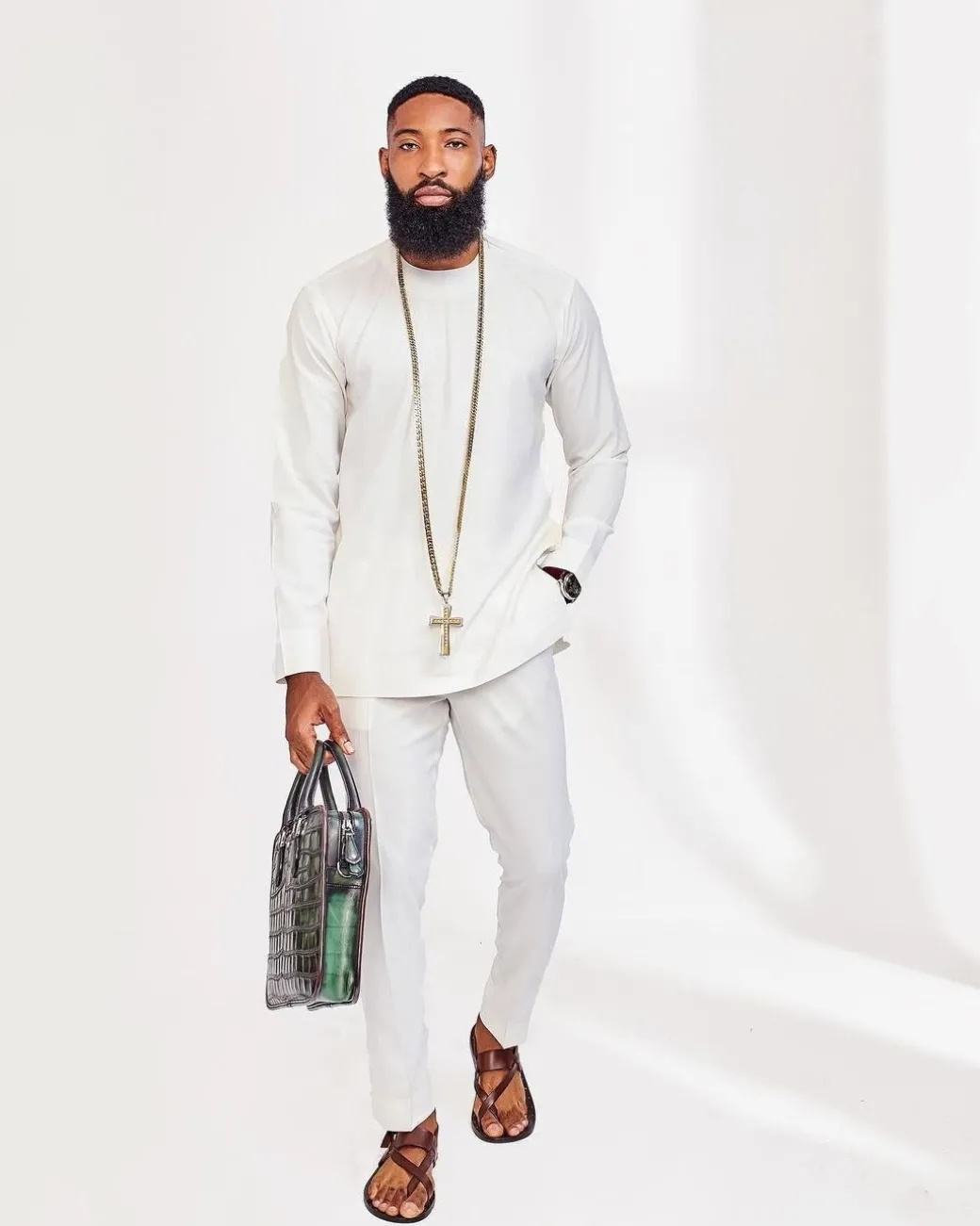 A Milk White, Slide Neck Style African Kaftan