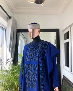 A Mix Blue and jacquard embroidery Agbada