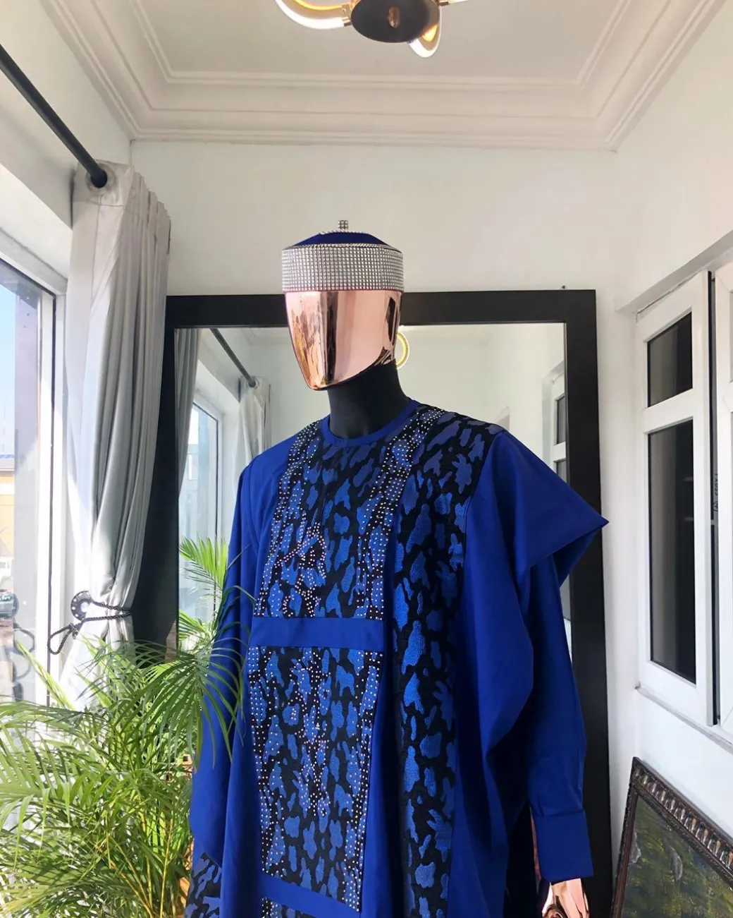 A Mix Blue and jacquard embroidery Agbada