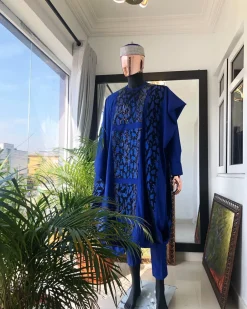 A Mix Blue and jacquard embroidery Agbada
