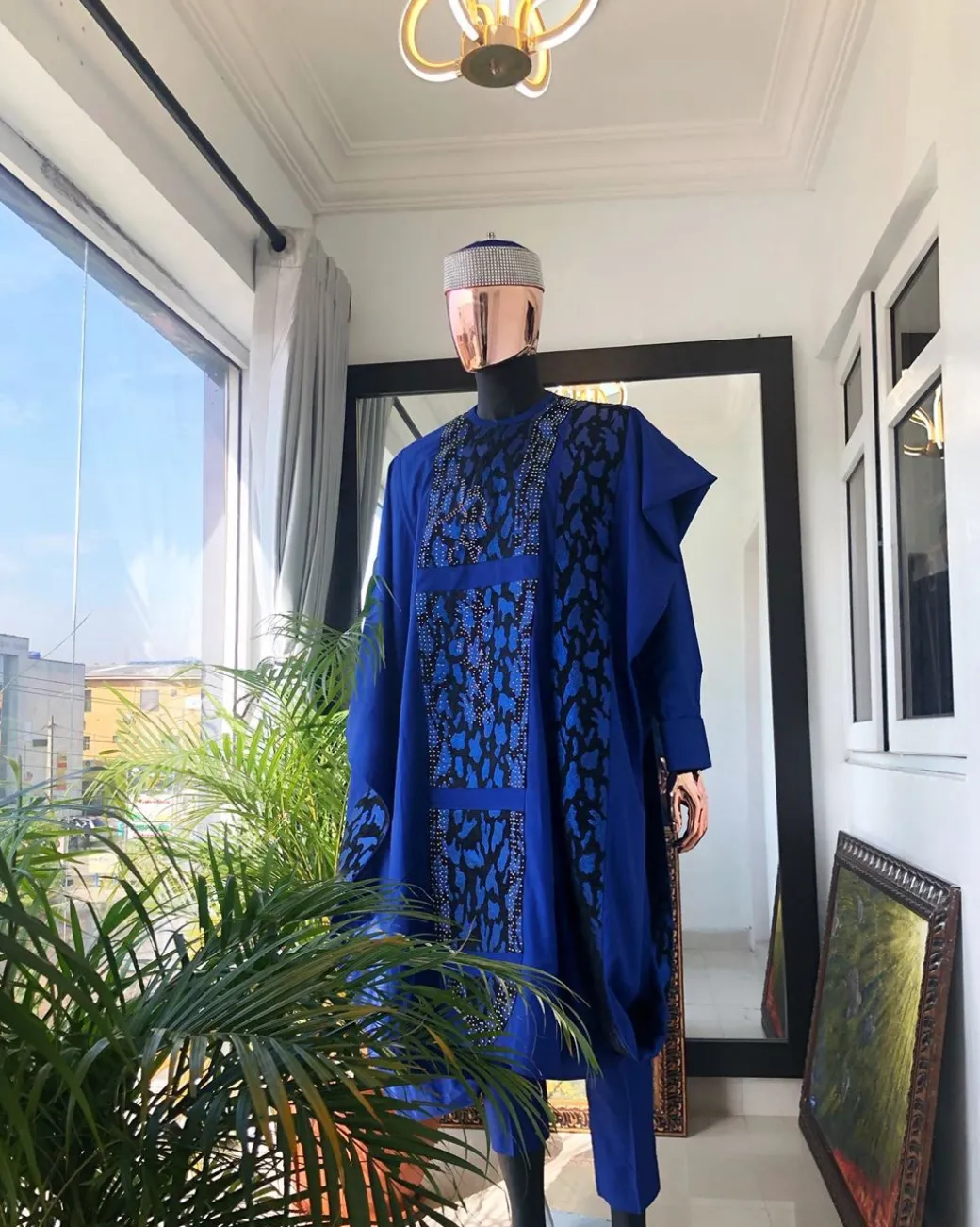 A Mix Blue and jacquard embroidery Agbada