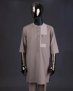 A Mix of brown, front flap with clear view Swarovski button details kaftan and sokoto