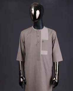 A Mix of brown, front flap with clear view Swarovski button details kaftan and sokoto