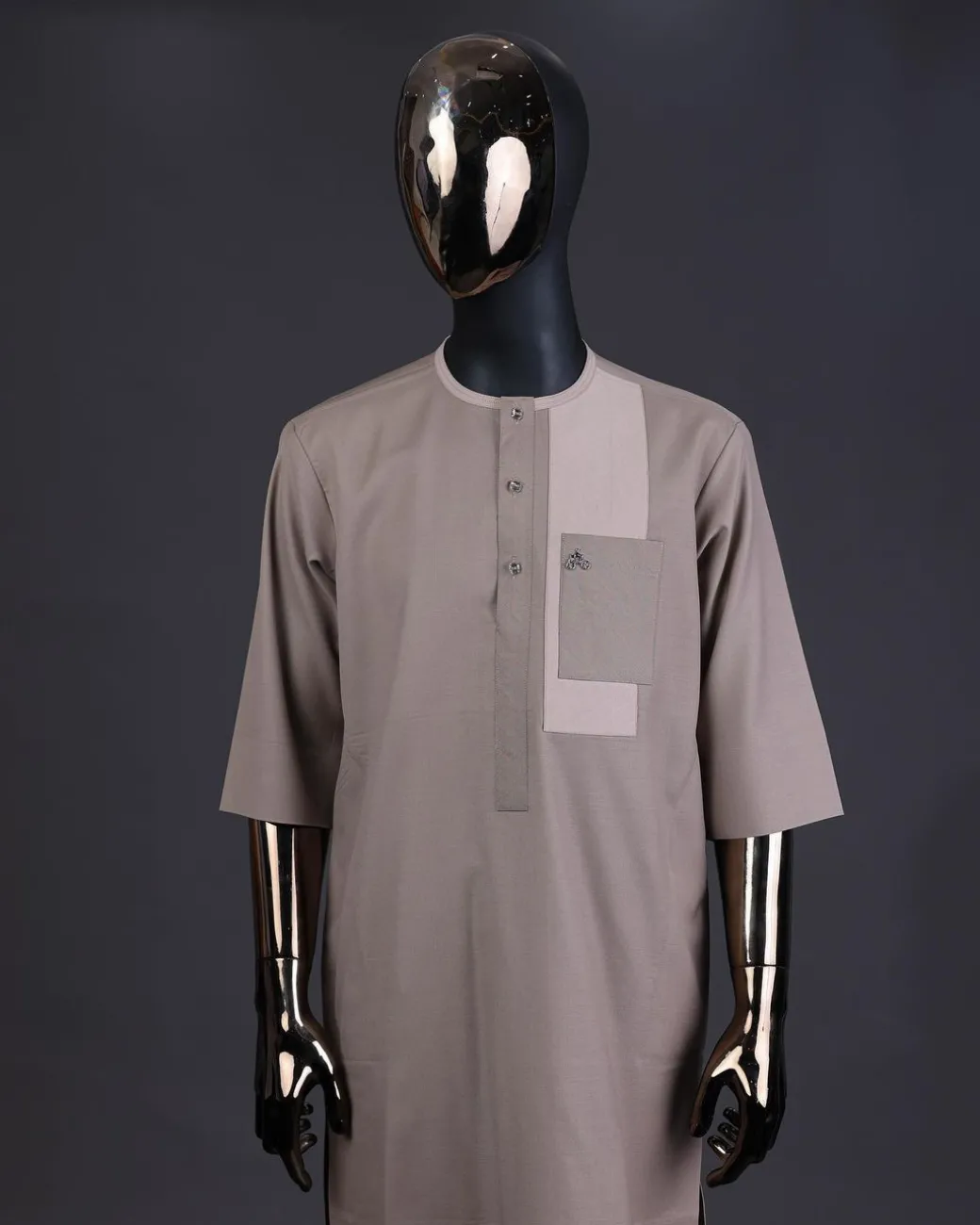 A Mix of brown, front flap with clear view Swarovski button details kaftan and sokoto