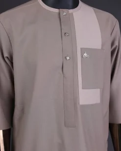 A Mix of brown, front flap with clear view Swarovski button details kaftan and sokoto