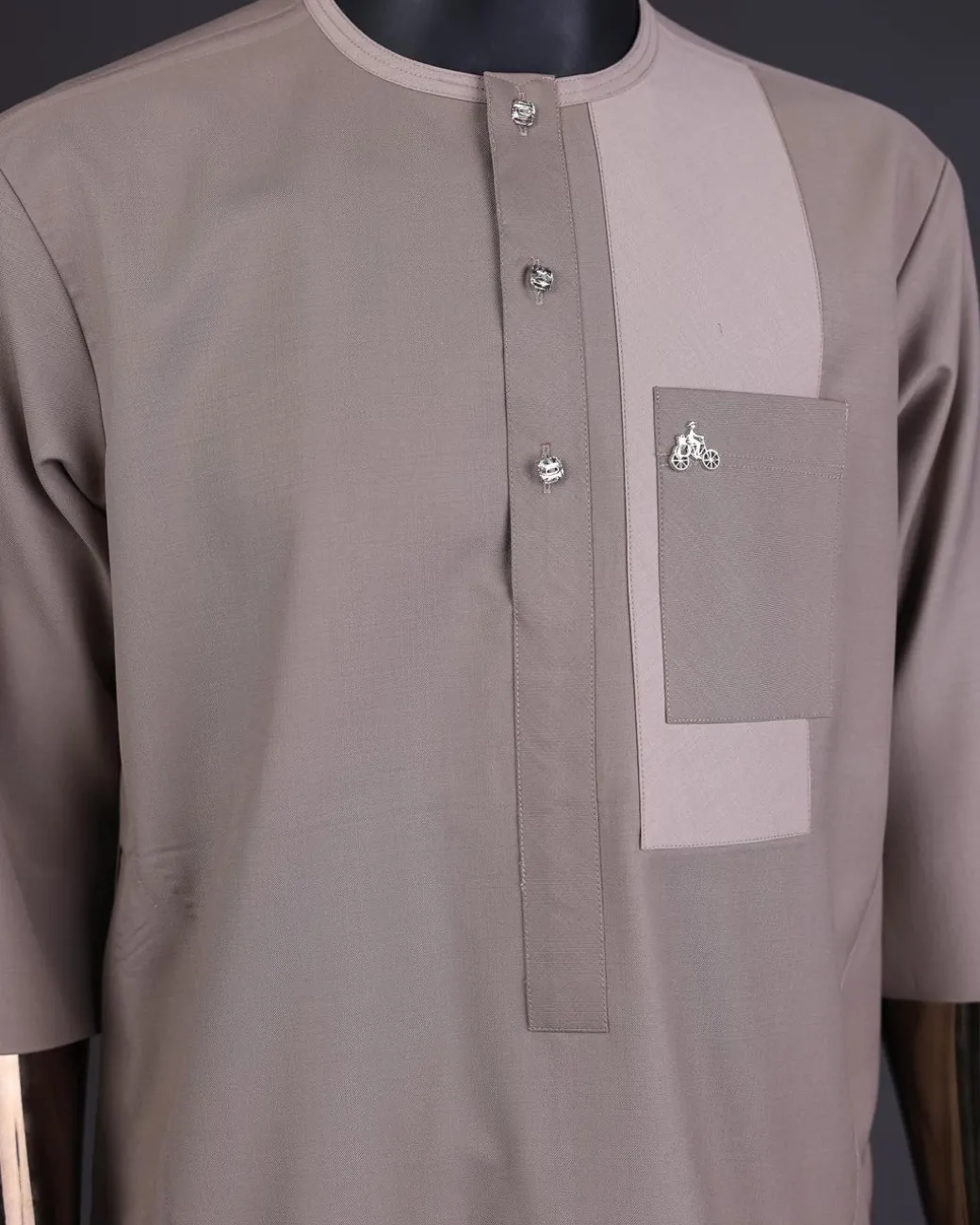 A Mix of brown, front flap with clear view Swarovski button details kaftan and sokoto