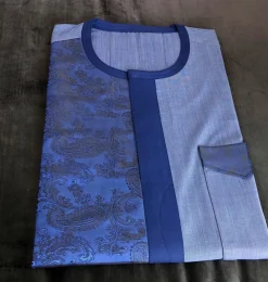 A Mixed Color navy blue Button Flap Kaftan With Blue Paisley Detailing
