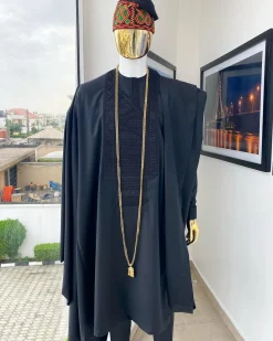 A Monochrome black with connected embroidery Agbada