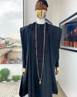 A Monochrome black with connected embroidery Agbada