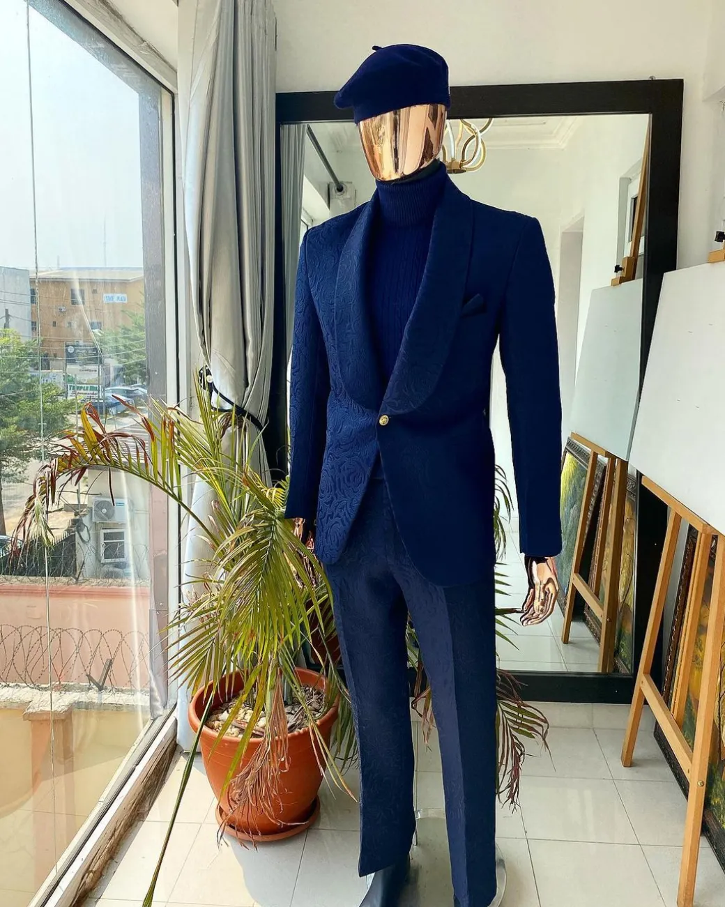 A Monochrome Blue Jacquard Tuxedo Suit