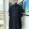 A Monochrome charcoal black precision 3D imagery embroidery Agbada
