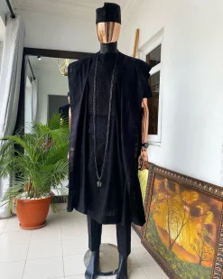 A Monochrome Charcoal black Voil connected embroidery Agbada