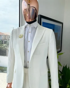 A Monochrome ivory white peak lapel suit