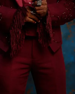 A monochrome, knitted, hand-woven aso-oke, matching bead layering tuxedo suit