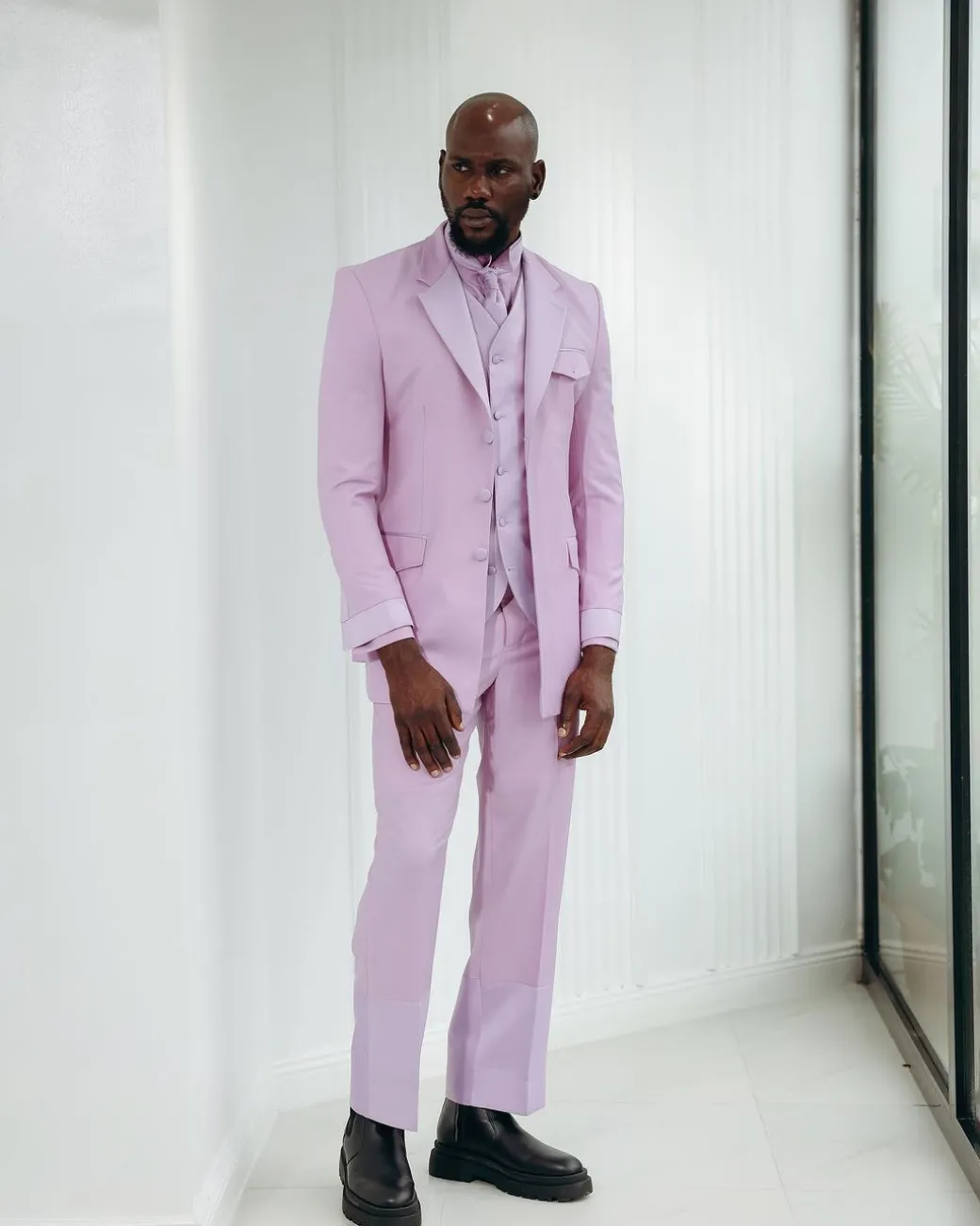 A Monochrome Lavender Purple Overcoat Tux Jacket