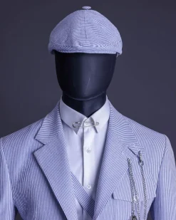 A Monochrome seersucker (rail road stripe) notch lapel suit