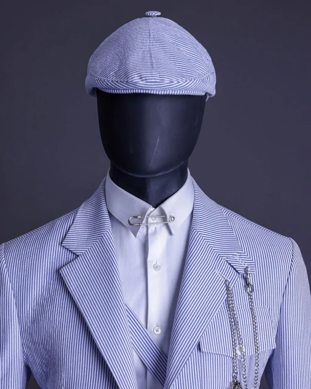A Monochrome seersucker (rail road stripe) notch lapel suit
