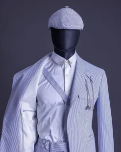 A Monochrome seersucker (rail road stripe) notch lapel suit