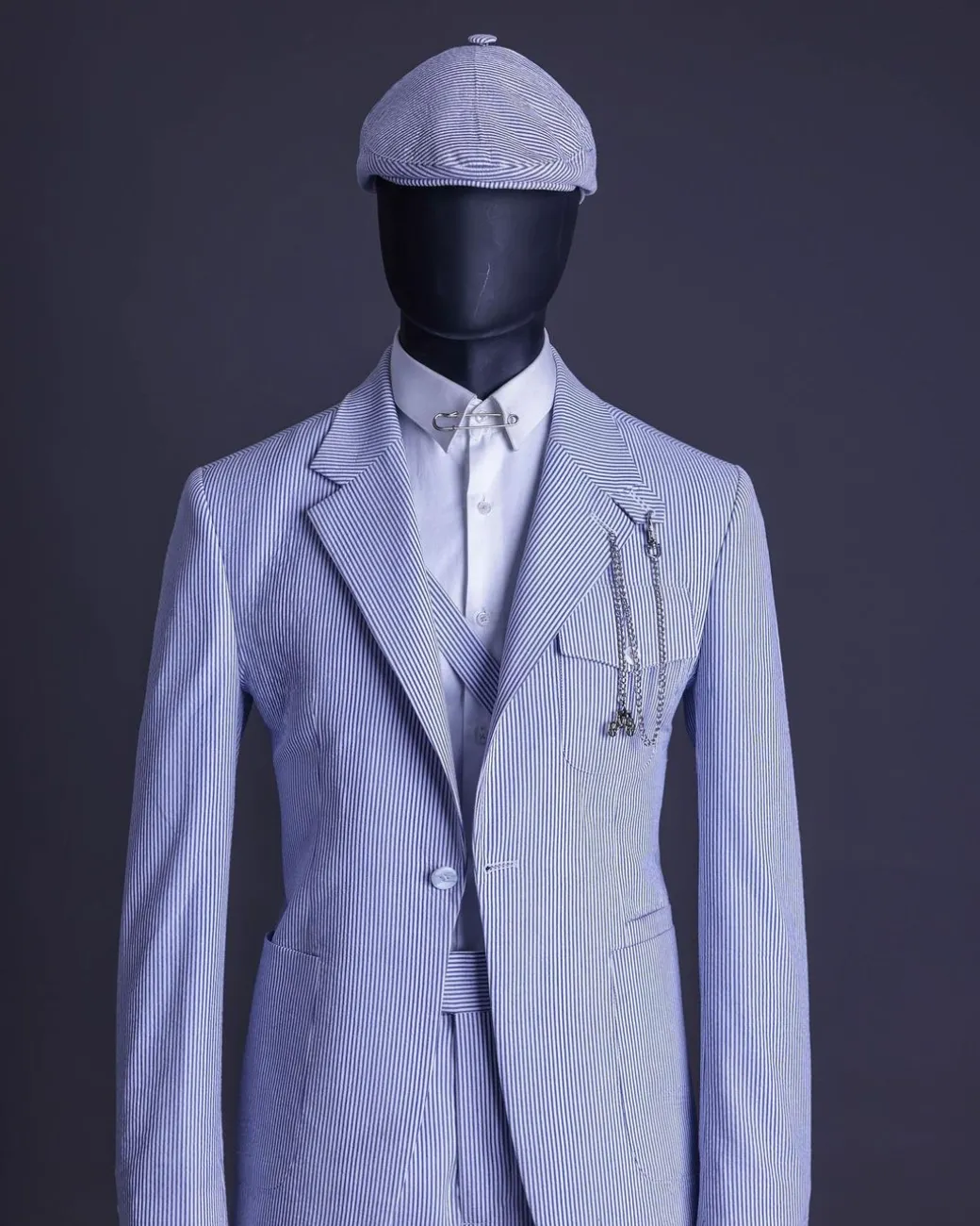 A Monochrome seersucker (rail road stripe) notch lapel suit