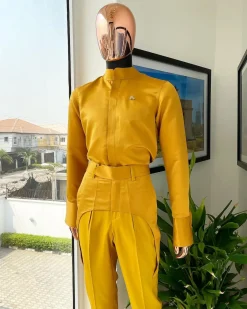 A monochrome Yellow “Made in Lagos” bishop neck shirt