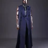A “Mr Money” navy blue, deconstructed veil on trench silk peak lapel jacket