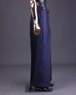 A “Mr Money” navy blue, deconstructed veil on trench silk peak lapel jacket