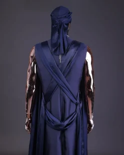 A “Mr Money” navy blue, deconstructed veil on trench silk peak lapel jacket