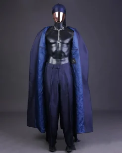 A “Mr Money” navy blue, deconstructed veil on trench silk peak lapel jacket