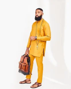 A Mustard Yellow African Kaftan Native with front flap detailing