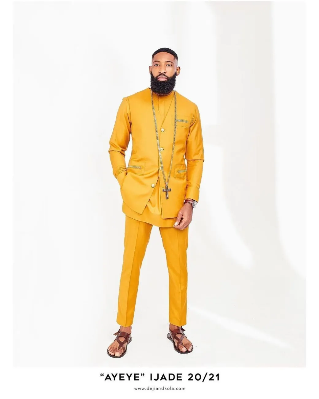 A Mustard Yellow front flap Kaftan, Gold Detailing Jacket with Zip