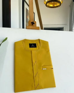 A Mustard Yellow Kaftan, embroidery front flap details African traditional senator kaftan native.