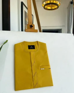 A Mustard Yellow Kaftan, embroidery front flap details African traditional senator kaftan native.