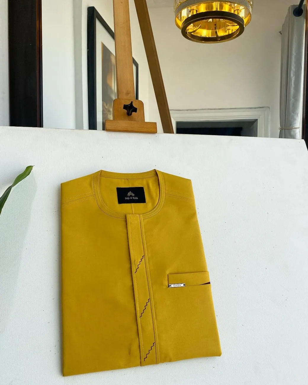 A Mustard Yellow Kaftan, embroidery front flap details African traditional senator kaftan native.