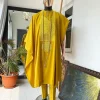 A Mustard Yellow With Connected Embroidery Agbada