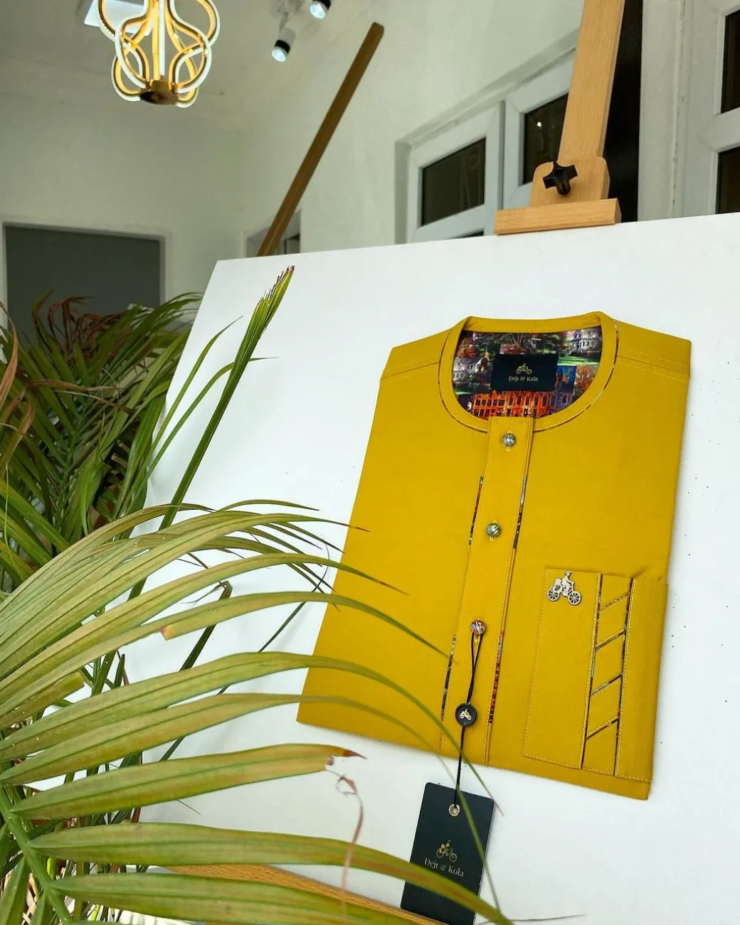 A Mustard Yellow with Swarovski button detailing African Kaftan and sokoto